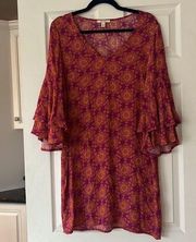 Ella Moss flutter sleeve dress pink tiered paisley flounce shift