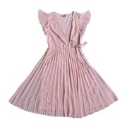 ASOS Pleated Midi Dress with Ruffle Flutter Sleeve Blush Pink Coquette Size 8