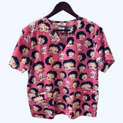 Retro  Scrubs Nurse Doctor Top Cartoon Pink Black M