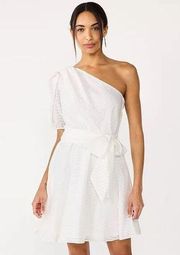 Nine West Womens  One-Shoulder Fit & Flare White Tie Waist Spring Dress - Sz M