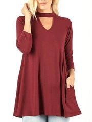 Rust choker tunic top with pockets size medium