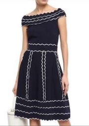 Madison Ave Navy Blue Off The Shoulder Dress Small