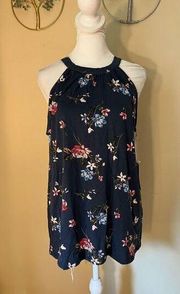 NWT! Market & Spruce Blue Pink Floral Sleeveless Blouse Medium