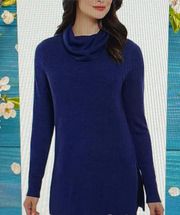 Naval Heather Blue Cowl Neck Ribbed Tunic Sweater, size L