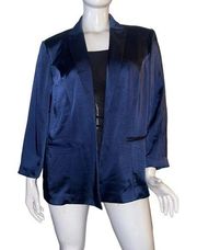 INC luxe satin navy open front blazer