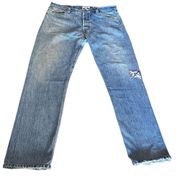 RE/DONE Sample 90s Jeans High Rise Button Fly Denim Pants Blue Patches 29 Flawed