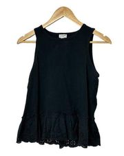 J.Crew Black Eyelet Sleeveless Peplum Top Women's XS