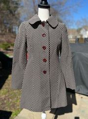 ANN TAYLOR Checkered Car/Trench Coat Black/Cream Size 00P