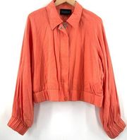 NEW ELOQUII Bomber Jacket Size 16 Plus Curvy Linen Blend Melon Orange NWOT