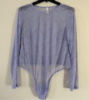 Anthropologie Purple Lilac Lace Long Sleeve Lightweight Thong Bodysuit Spring 3X