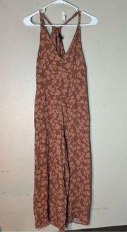 Knot Sisters Boho Floral Wide Leg Jumpsuit Cropped Tie Back Mauve Sleeveless