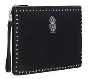 MCM Large Robot Black Leather IPad Case Wristlet