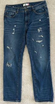 CABI 100% boyfriend distressed jeans denim size 6