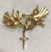 Vintage GIUSTI Dove and Cross Gold Tone Brooch