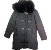 Larry Levine down, puffer coat with fox tail fur trim with flaws womens small