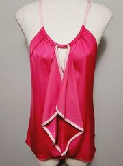 Nicole by Nicole Miller pink satin ruffle keyhole halter tank size large