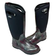 Bogs Womens Classic Rosey Tall Winter Boots 6 Black Floral Waterproof Neo Tech