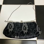 Vintage 90s Y2K Jessica McClintock Purse Clutch Black Silver Floral Mesh Handbag