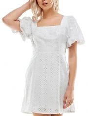 White Woven Eyelet Mini Sheath Dress 