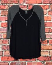 Black and Gray  Classic Cropped Sleeve Henley Tee