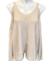 GB Gianni Bini Cold Shoulder Long Sleeve V Neck Pullover Knit Soft Sweater Cream