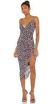 Karina Grimaldi Marissa Print Dress Asymmetrical Deep V Adjustable Black XS