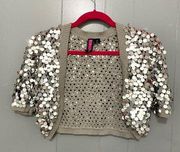 Vintage Silver Sequins Short-sleeve Y2K Boho Mermaidcore Bolero Top