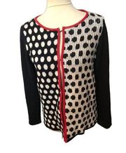 Alberto Makali black and white knit retro rockabilly cardigan with red trim Size