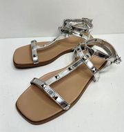 14th & Union Sandals Womens Size 6.5 Finley Metallic Silver Studded Detail