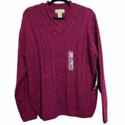 Studio Works Magenta Cable Knit V Neck Sweater