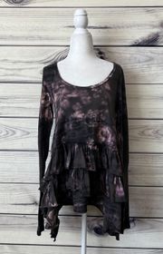 All Saints Spitalfields Purple & Black Tie Dye Tiered Ruffle Top