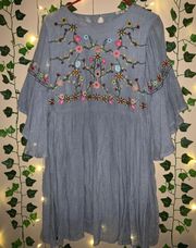 Beautiful blue with embroidery detail babydoll dress