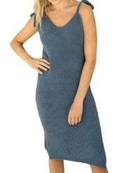 POL Tie Shoulder Berber Fuzzy Midi Dress Blue Size Large NWT