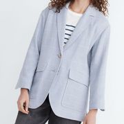 Madewell NEW Larsen Cotton Linen Relaxed Blazer in Windowpane Blue White Small