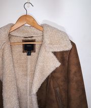 Forever 21 Faux Fur Suede Full Zip Moto Jacket