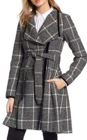 Guess textured Wool Blend Asymmetrical Mid Length velvet sided belt Coat Jacket