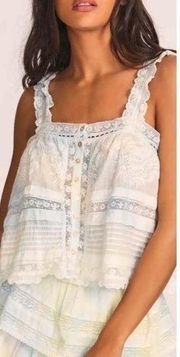 LOVESHACKFANCY Sully Lace Embroidered Cami Blouse Top Lily Pond Hand Dye NWT