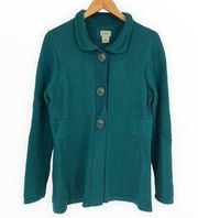 LL Bean Teal Knit Long Sleeve Collared Oversize Button Cardigan size Large