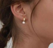 18k Gold Plated Pearl Hoop Earrings