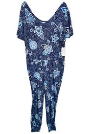 LuLaRoe XOE Blue Floral Full Length Romper New L