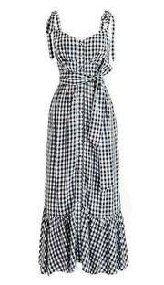 NWT J.Crew Gingham Button-front Midi in White Navy Ruffle Hem Soft Rayon Dress 6
