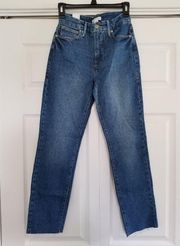 Good American Good Classic Skinnyish Fit Raw Hem Blue Hi-Rise Jeans Sz 10/30