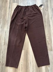 NWT Brown Silk Pants size large, waist stretches to 22, string to adjust, inseam is 25