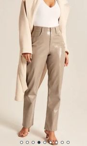 Abercrombie and Fitch  -Curve Love Patent Leather 90s Straight Pant Taupe