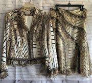 Fabulous ALBERTO MAKALI Animal Print Crinkle Jacket /skirt Set %1000 Silk SZ M/L