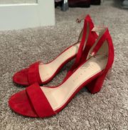 Red Suede Block Heels