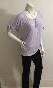 SoHo NY&CO Lavender cold shoulder tie sleeve Tee