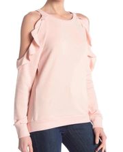 New  Ruffle Trim Cold Shoulder Sweatshirt Blush Pink