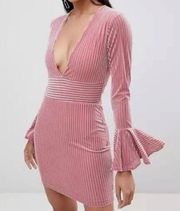 Rare London ⭐️ ASOS  pink velvet stripe flute sleeve dress