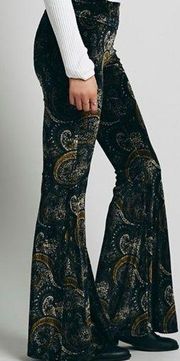 Free People Velvet Paisley Print Bell Bottom Flare Pants Size M